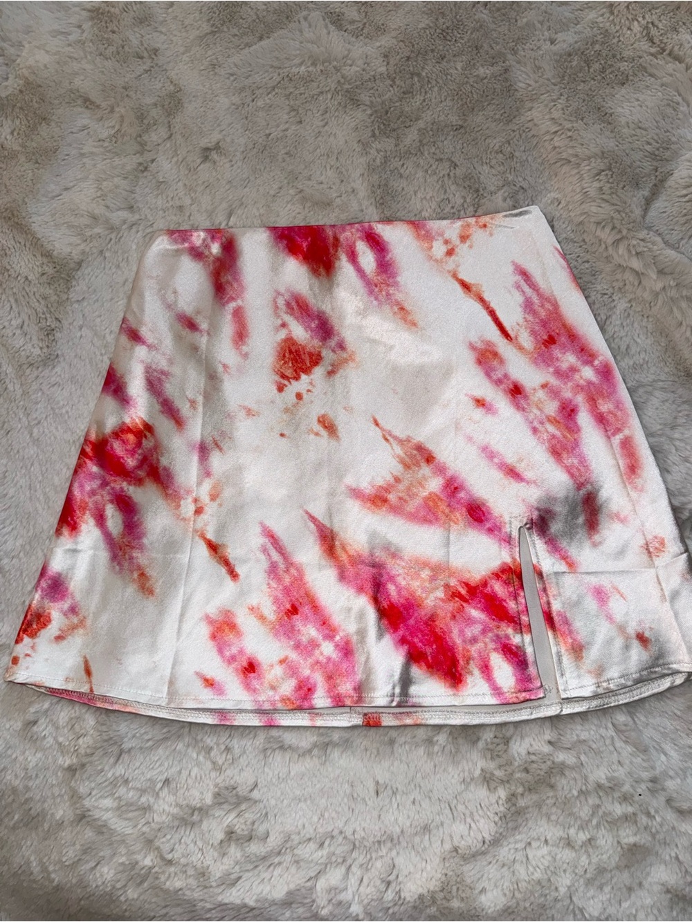 Princess Polly White Mini Skirt with Pink & Red Tie-Dye